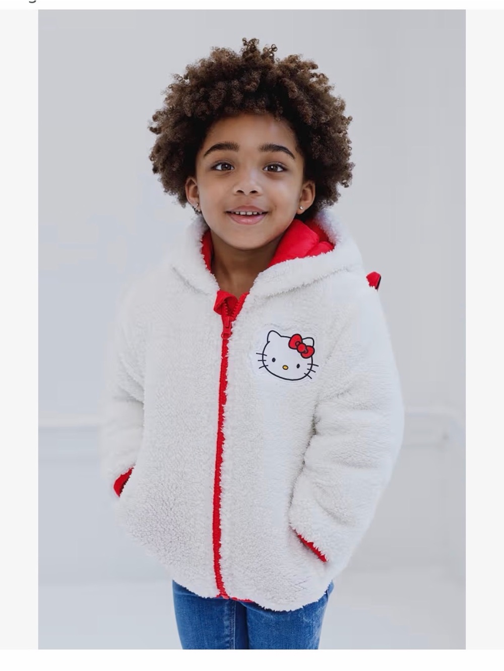 Hello Kitty White & Red Hooded Sherpa Jacket
